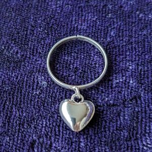Vintage 925 Sterling Silver Ring With Dangle Heart, Adjustable